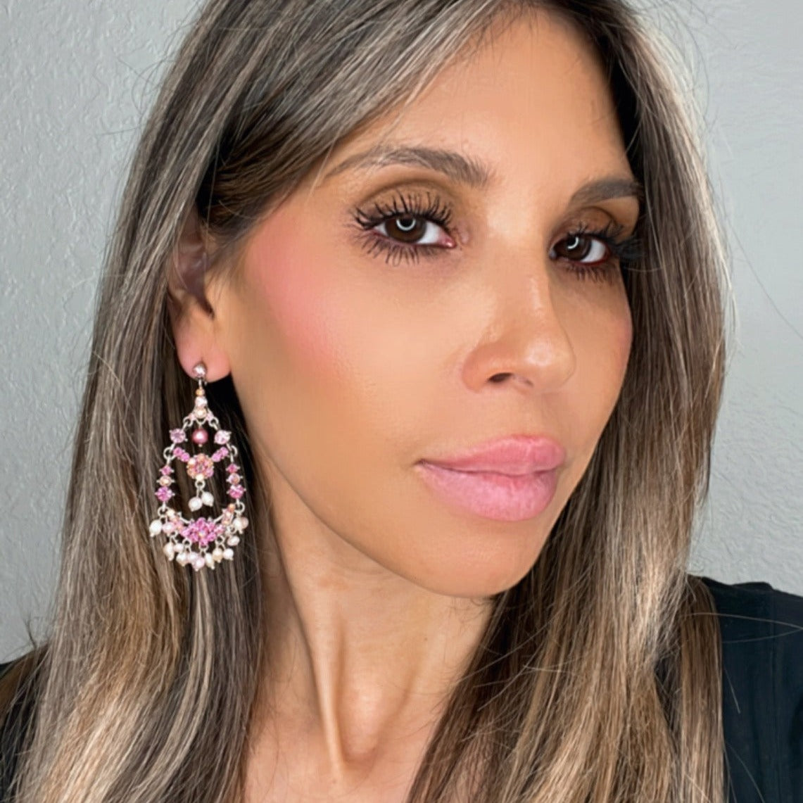 Pink & Pearl Chandelier Statement Earrings - Born To Glam