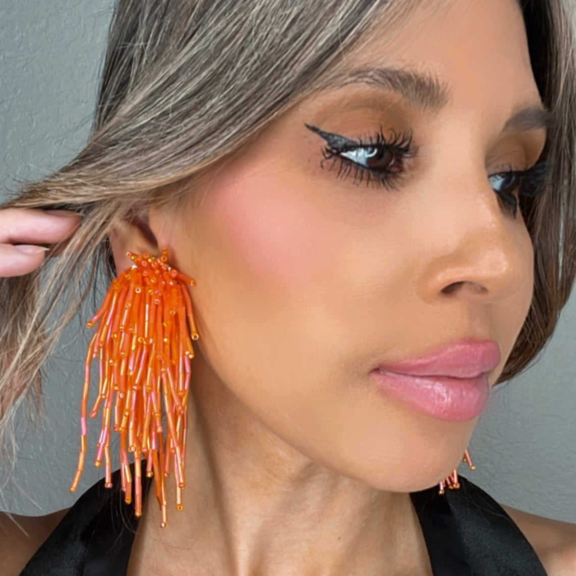 Orange Waterfall Crystal Statement Clip On Earring - Born To Glam