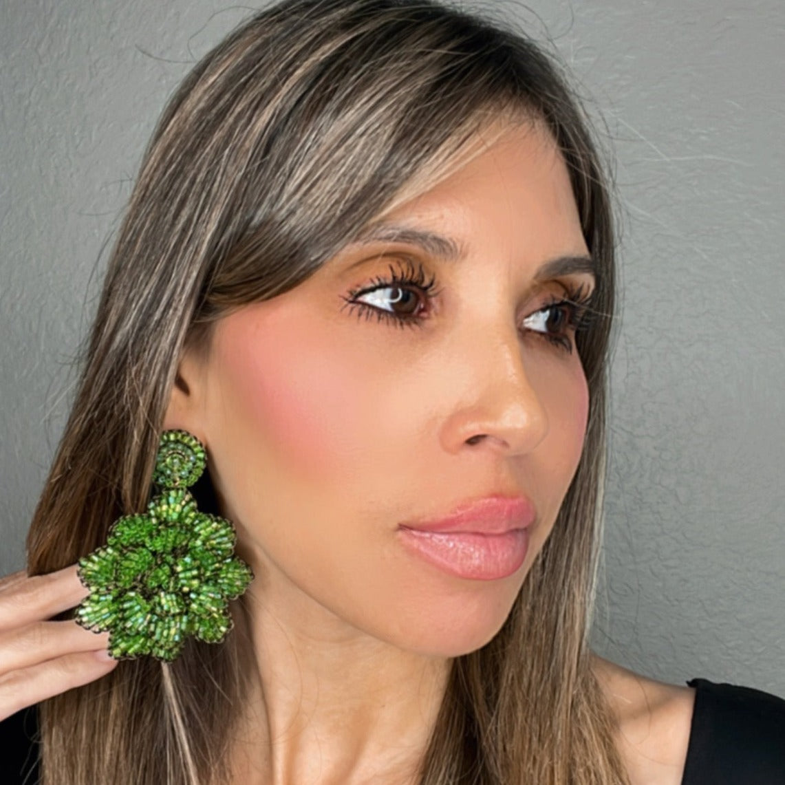 Green Crystal Floral Statement Earring - Born To Glam
