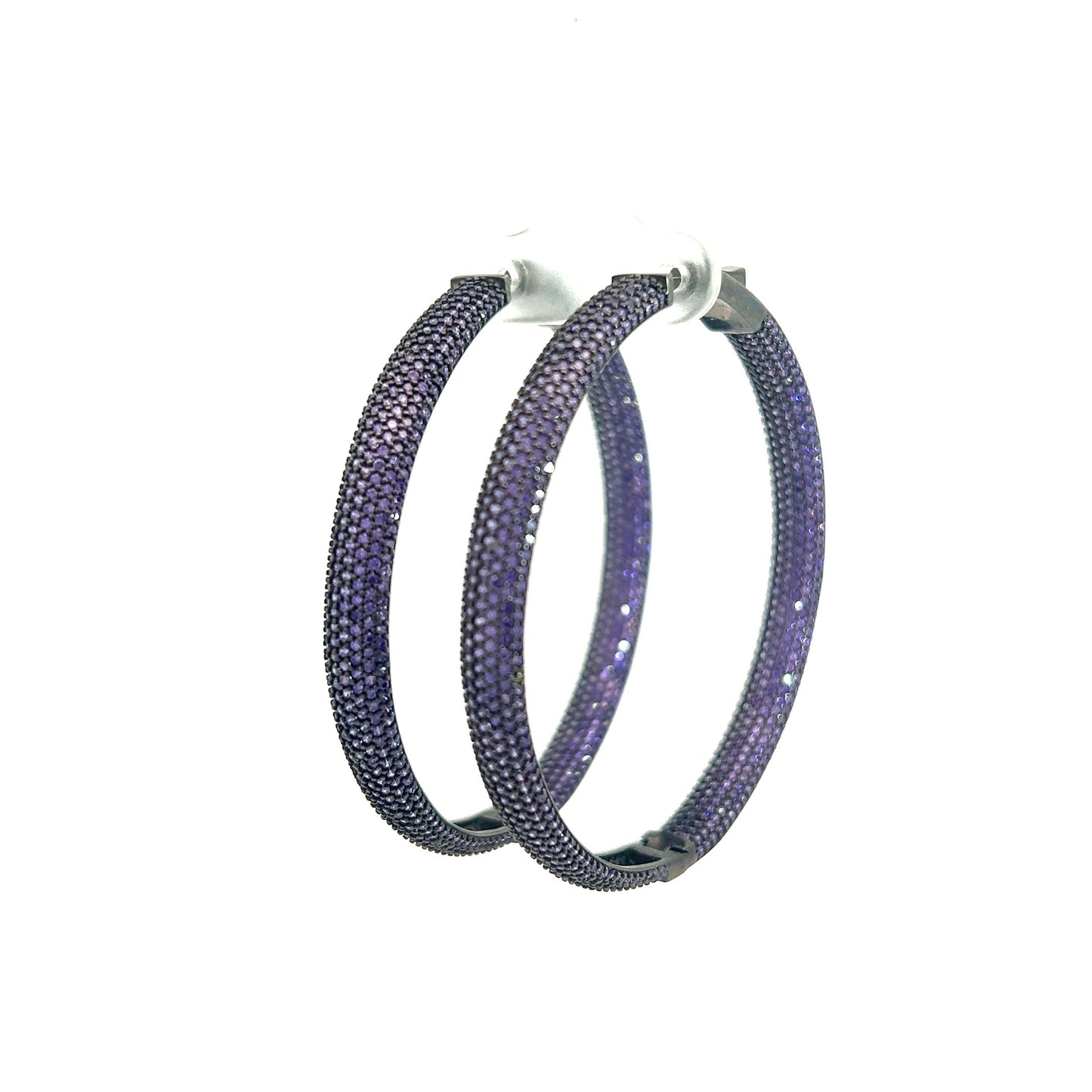 Purple Pave Crystal Sterling Silver Hoops - Born To Glam