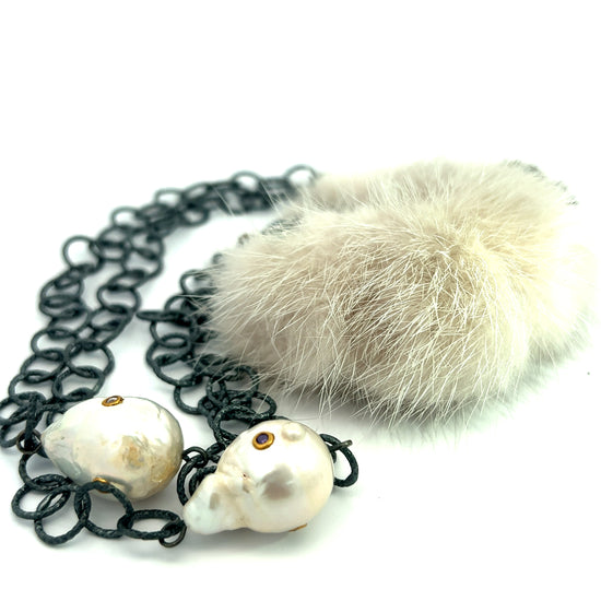 Fur Gemstone &  Baroque Pearl Necklace - Born To Glam