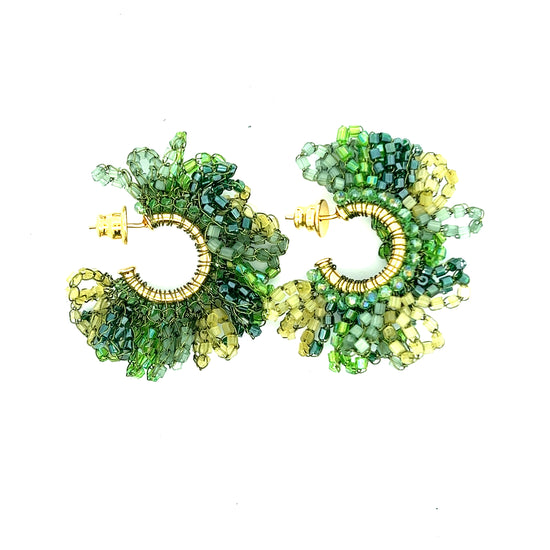 Green and Gold Crystal Hoops - Born To Glam