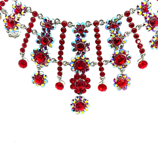 Red Iridescent Crystal Statement Necklace & Earring Set - Born To Glam