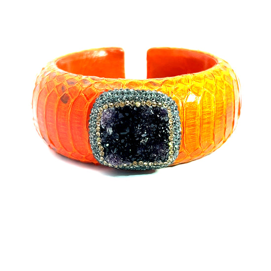 Orange Leather Amethyst Gemstone Bracelet - Born To Glam