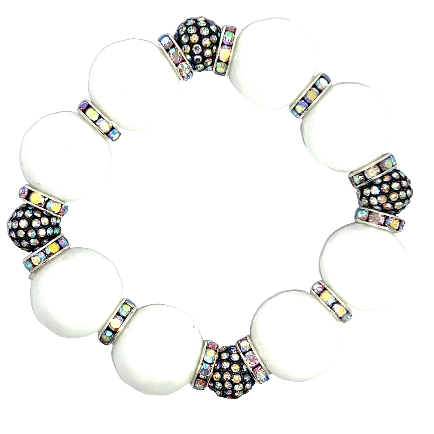 White Sunstone Gemstone & Crystal Stretch Bracelet