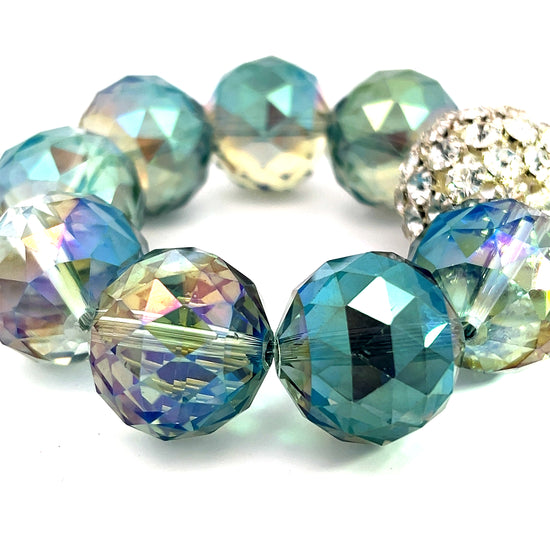 Green Colorized Crystal Sphere Disco Ball Stretch Bracelet