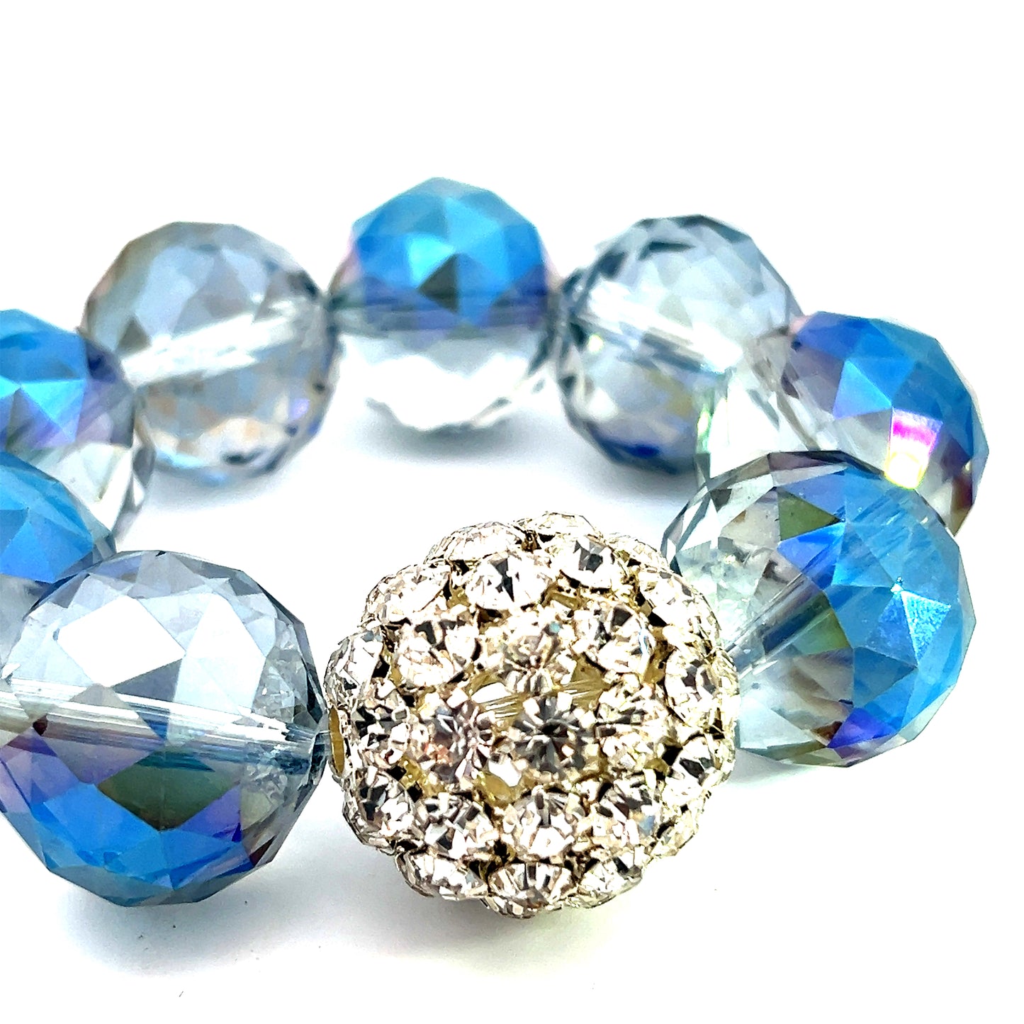 Blue Colorized Crystal Sphere Disco Ball Stretch Bracelet