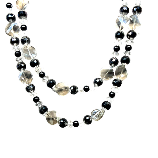 Smokey Gray & Black Long Crystal Necklace