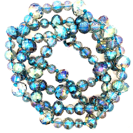 Blue Colorized Crystal Sphere Long Necklace