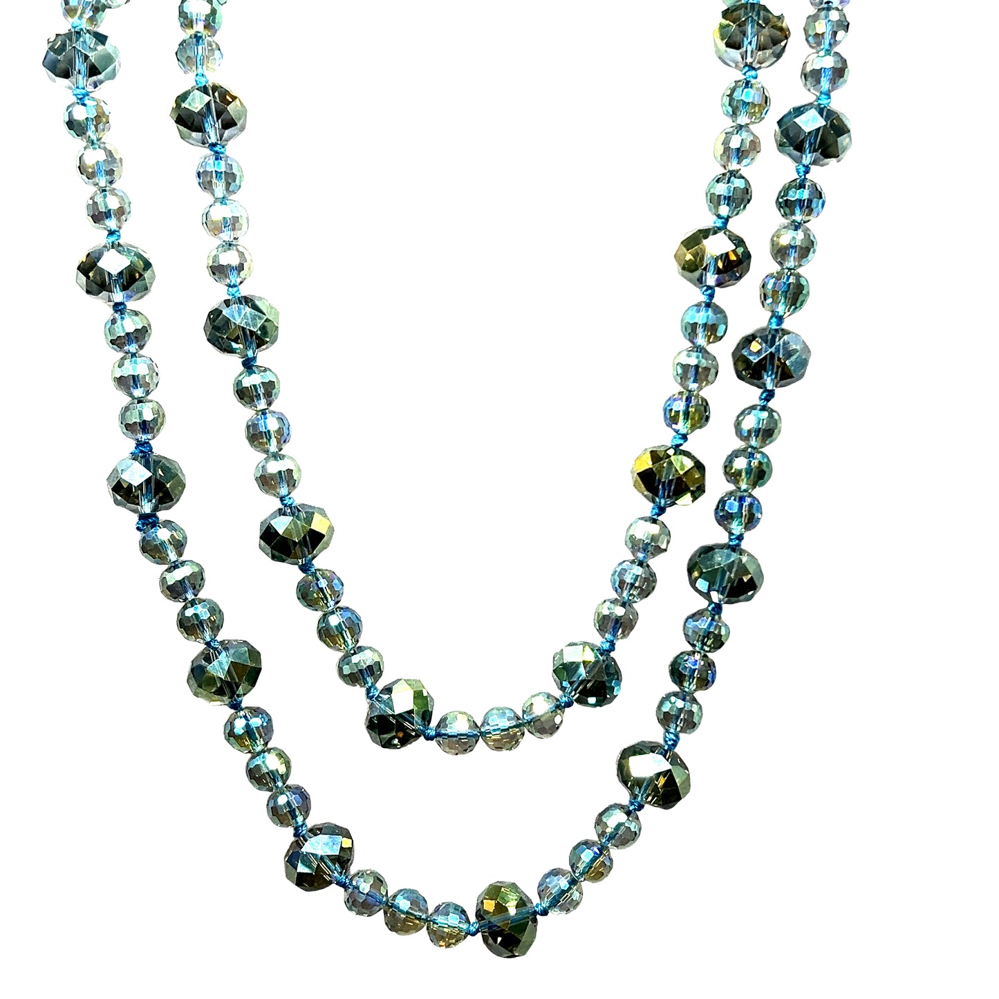 Green Colorized Crystal Sphere Long Necklace