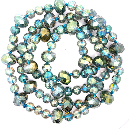 Green Colorized Crystal Sphere Long Necklace
