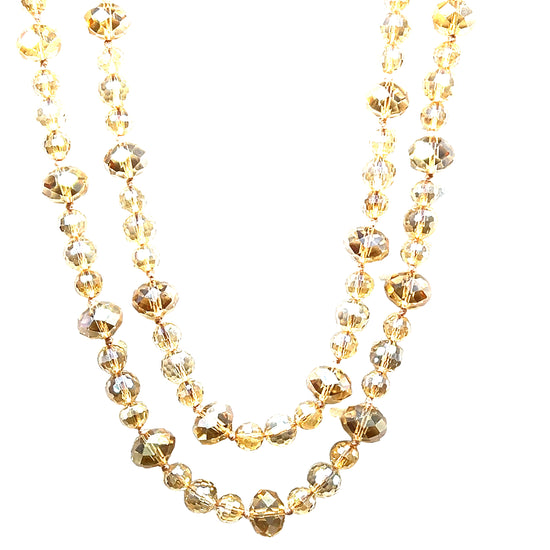 Gold Clear Crystal Sphere Long Necklace