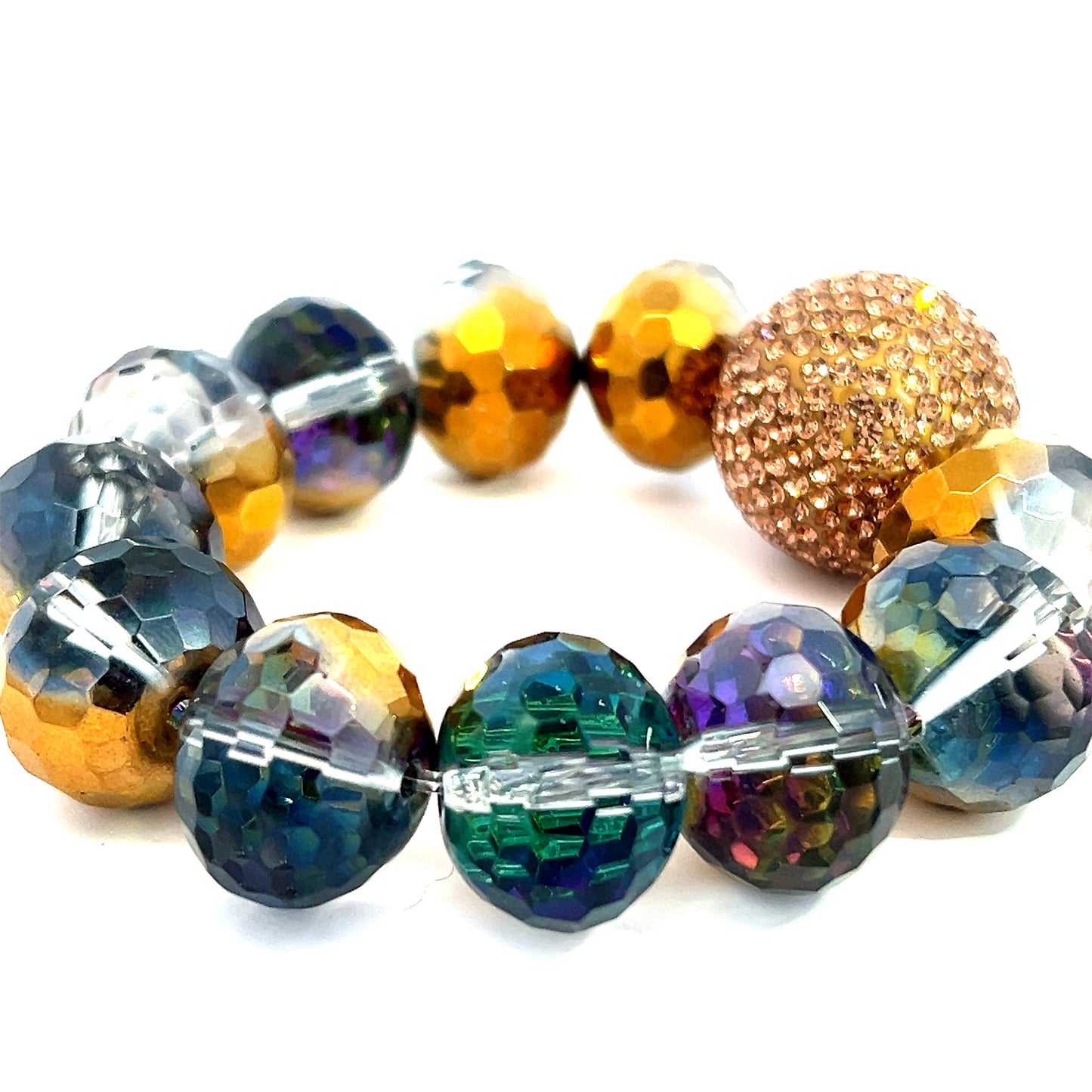 Golden Iridescent Crystal Ball Bracelet