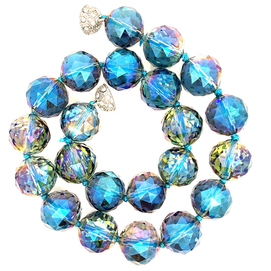 Blue Colorized 20mm Crystal Sphere Short Necklace