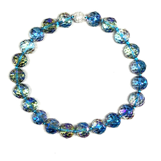 Blue Colorized 20mm Crystal Sphere Short Necklace