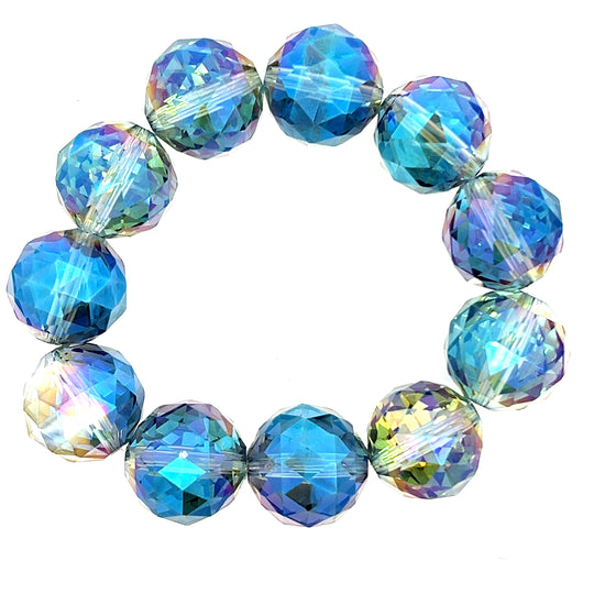 Blue Colorized Crystal Sphere Stretch Bracelet