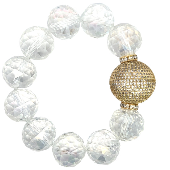 Clear & Gold CZ Pave Crystal Sphere Bracelet