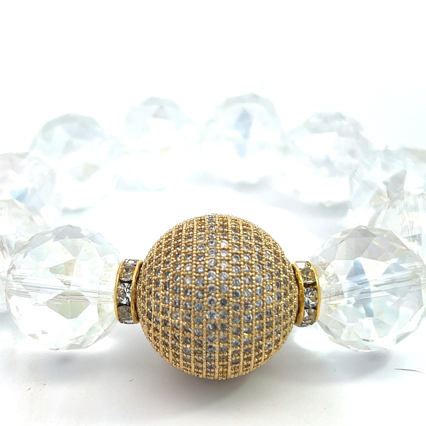 Clear & Gold CZ Pave Crystal Sphere Bracelet
