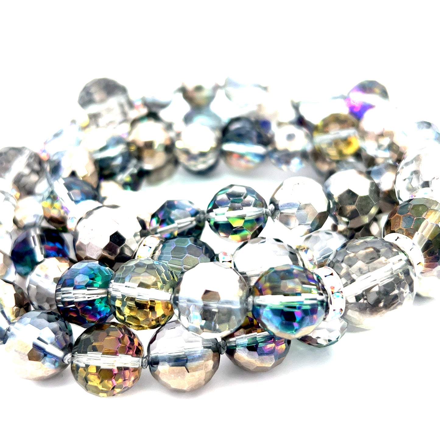 Silver Colorized Crystal Sphere Long Necklace