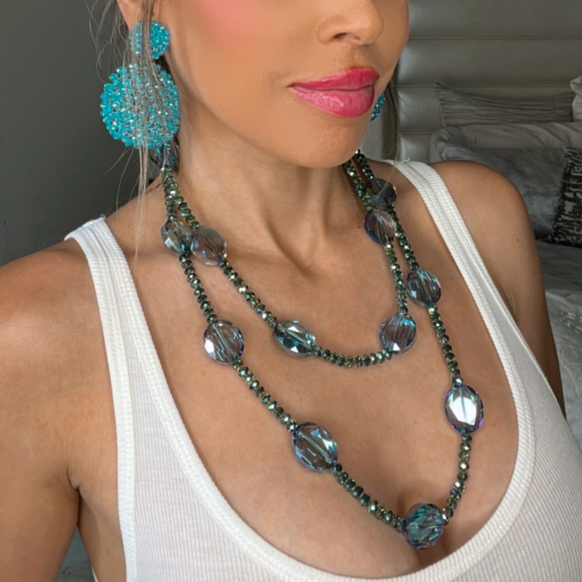 Ocean Blue Crystal Long Necklace - Born To Glam