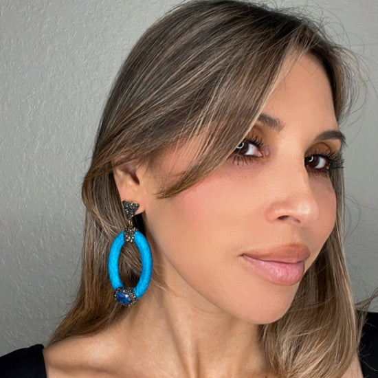 Blue Python Oval Gemstone Crystal Earring - Born To Glam