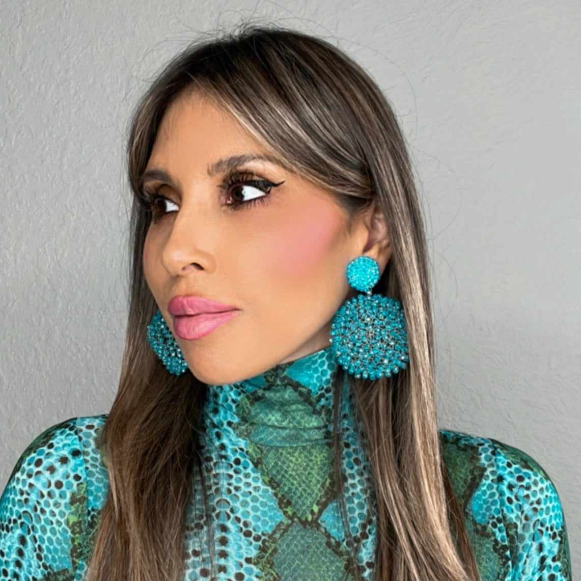 Turquoise Iridescent Crystal Sphere Statement Clip On Earring - Born To Glam