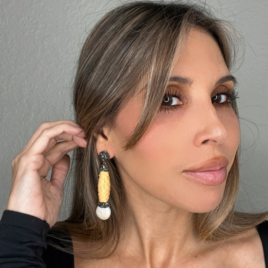 Yellow Python Crystal and Pearl Drop Earring - Born To Glam