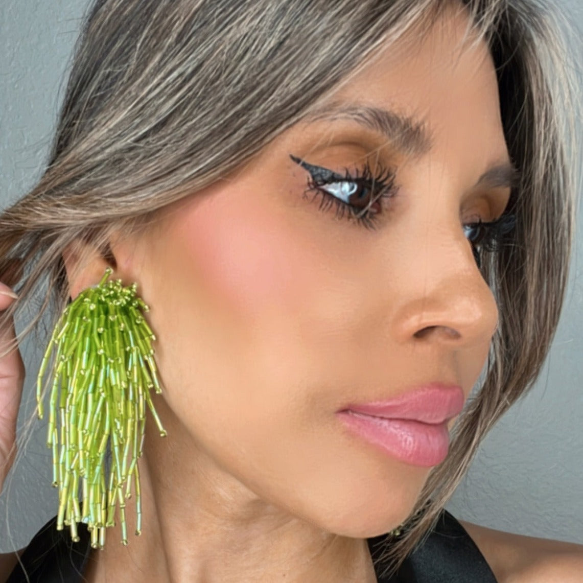 Lime Green Waterfall Crystal Statement Clip On Earring - Born To Glam