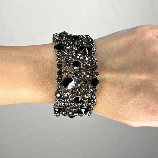 Black & Silver Crystal Cuff Bracelet - Born To Glam