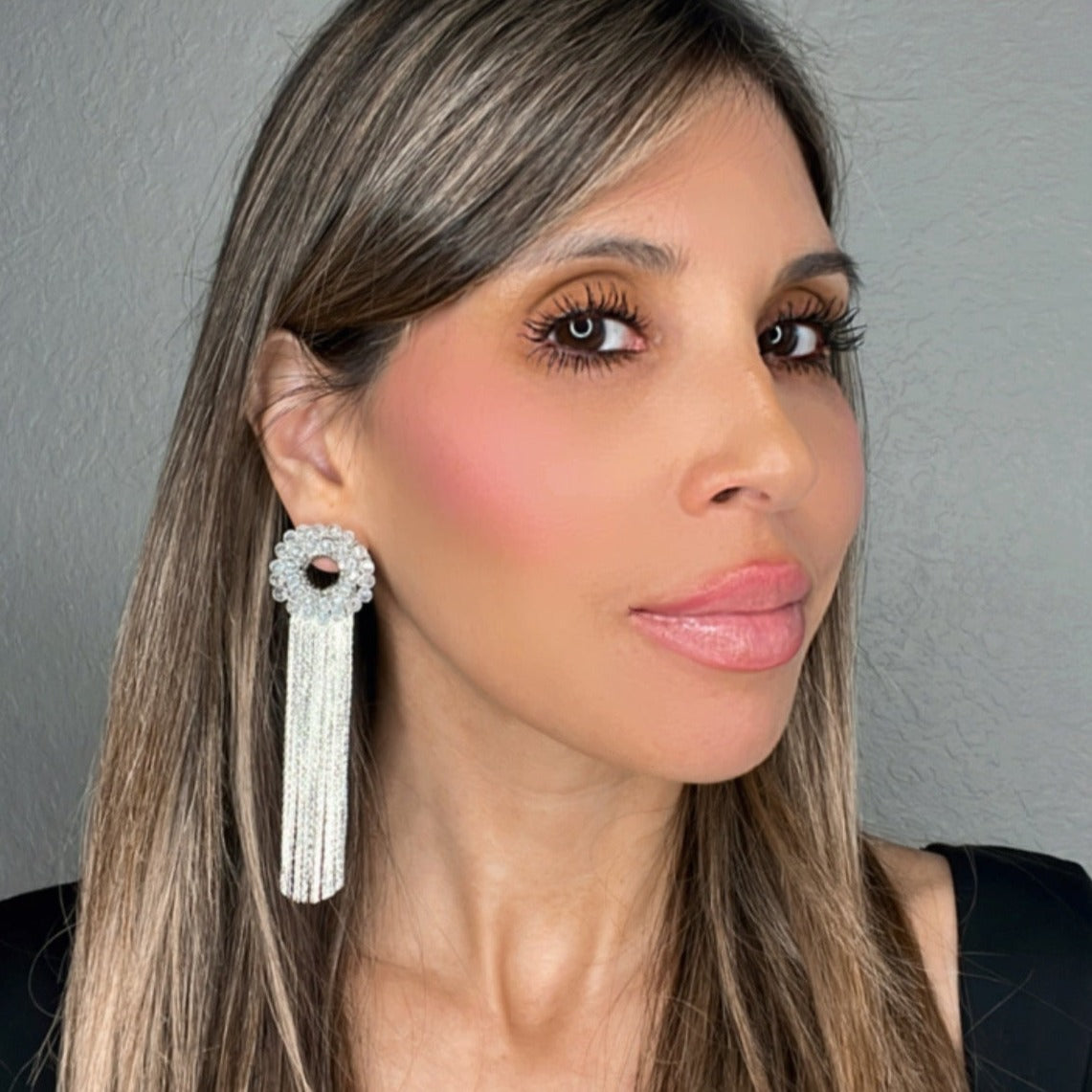 Silver Fringe & Clear Crystal Statement Earring - Born To Glam