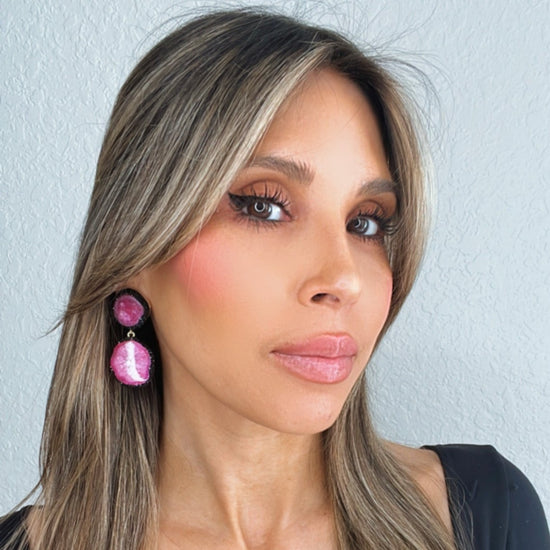 Pink & Black Double Agate Sterling Silver Earring