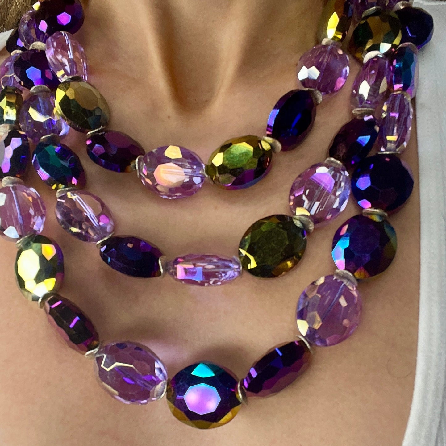 Purple Triple Layer Statement Necklace - Born To Glam