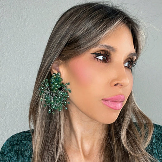 Green Crystal Sculpture Statement Clip On Earring - Born To Glam