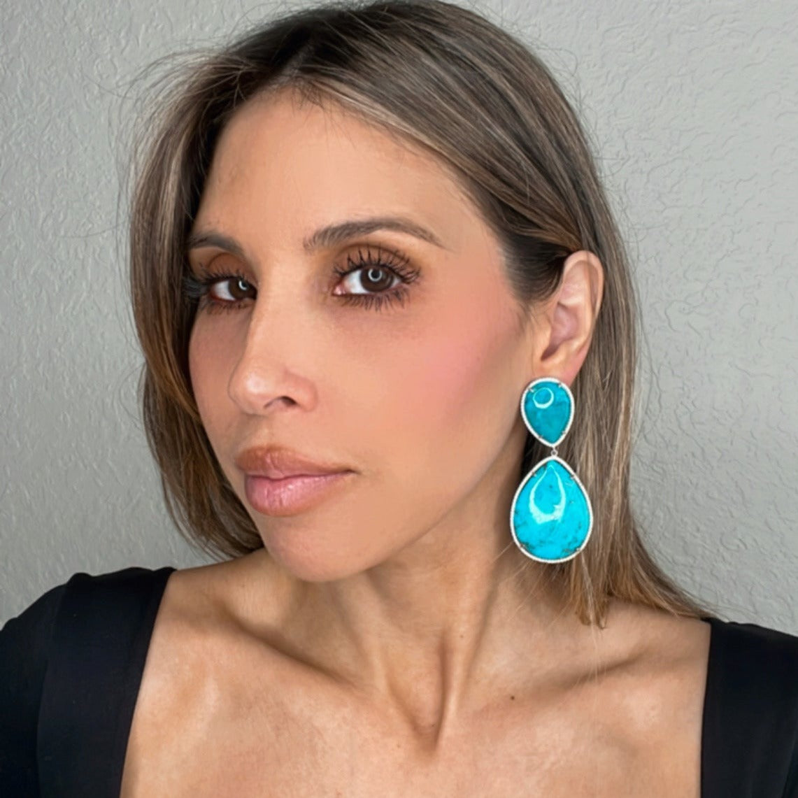Turquoise & CZ Sterling Silver Statement Earring - Born To Glam