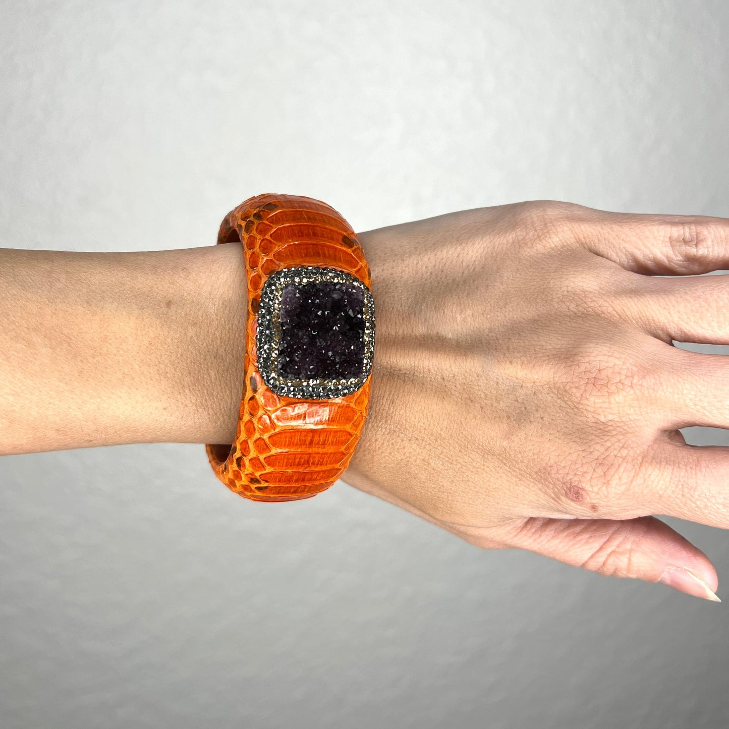Orange Leather Amethyst Gemstone Bracelet - Born To Glam