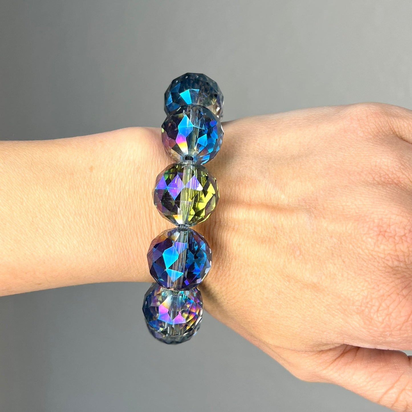 Blue Colorized Crystal Sphere Stretch Bracelet