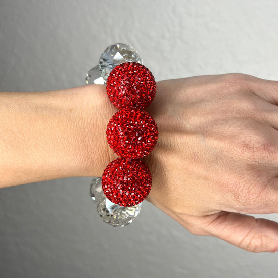 Red Crystal & Clear Crystal Sphere Bracelet