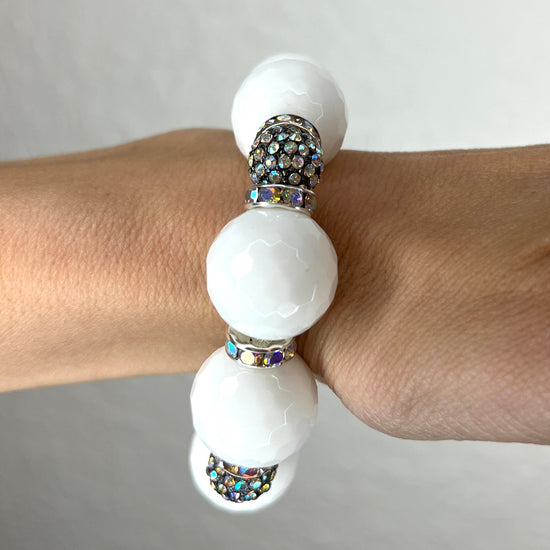 White Sunstone Gemstone & Crystal Stretch Bracelet