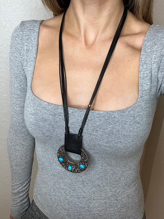 Turquoise Delights Leather Statement Necklace - Born To Glam