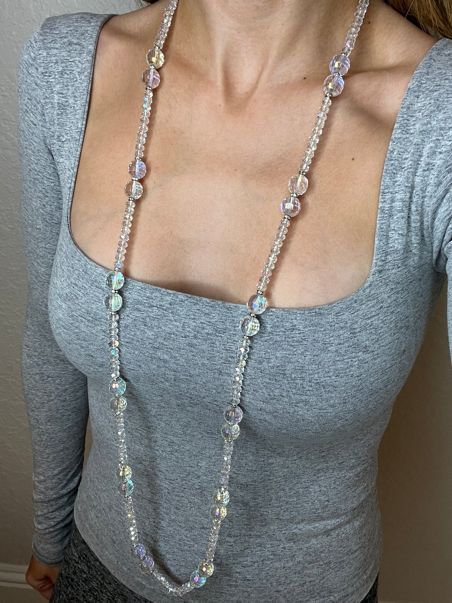 Iridescent Long Clear Crystal Sphere Necklace - Born To Glam