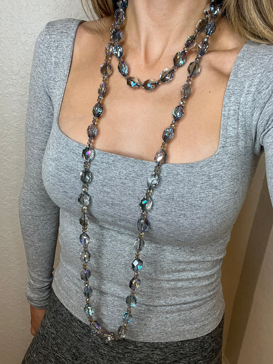 Long Blue Iridescent Crystal Necklace - Born To Glam