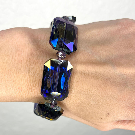 Blue Iridescent Rectangular Crystal Bracelet