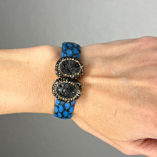 Blue Small Splendor Gemstone Leather Cuff Bracelet