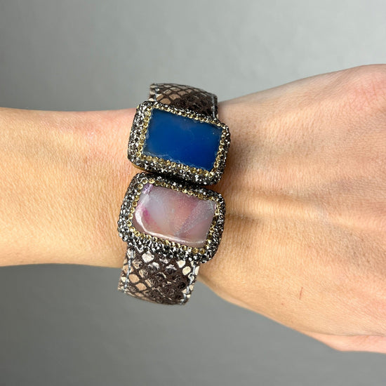 Pink & Blue Medium Gemstone Splendor Leather Bracelet