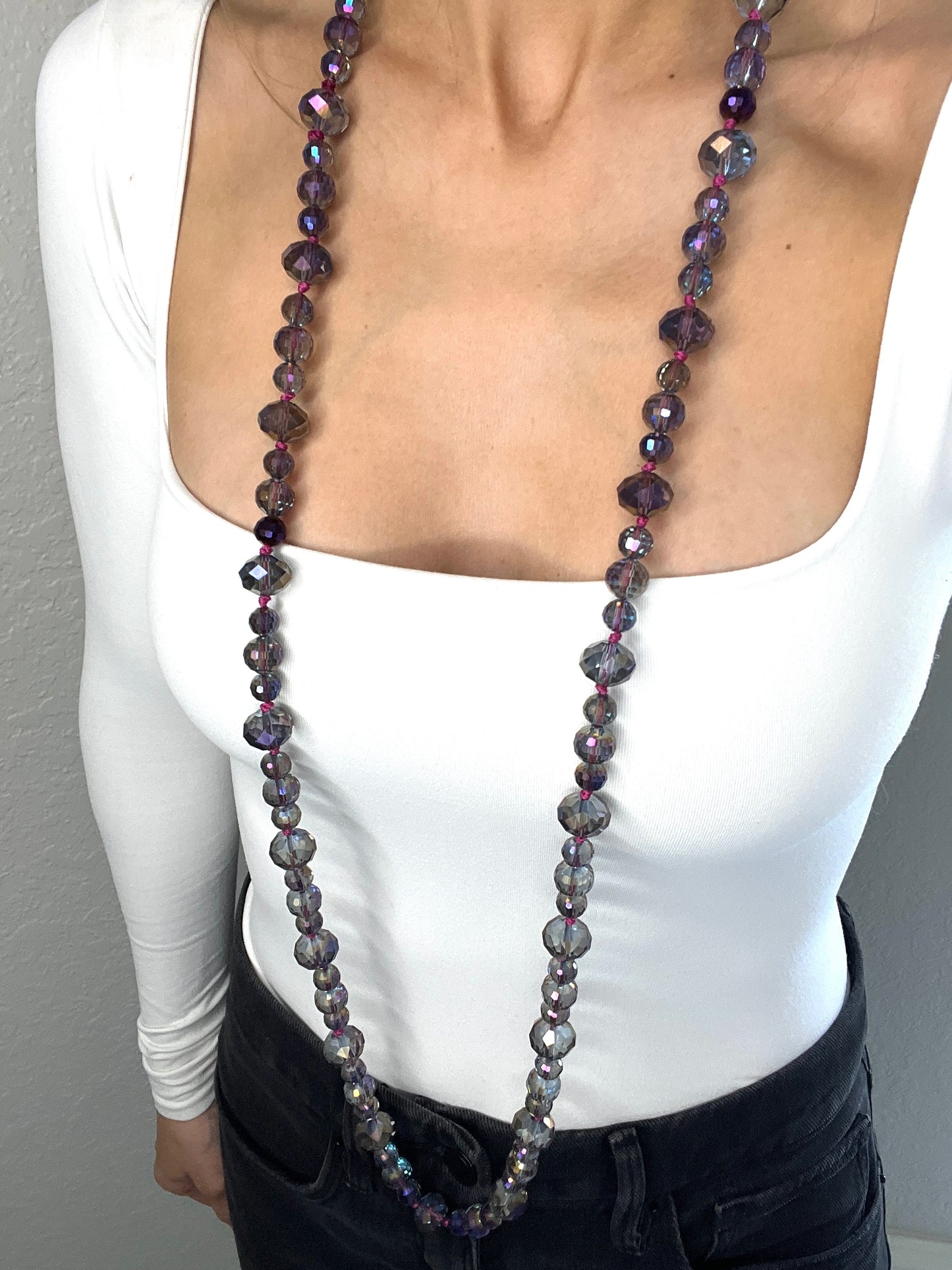 Purple Colorized Crystal Sphere Long Necklace