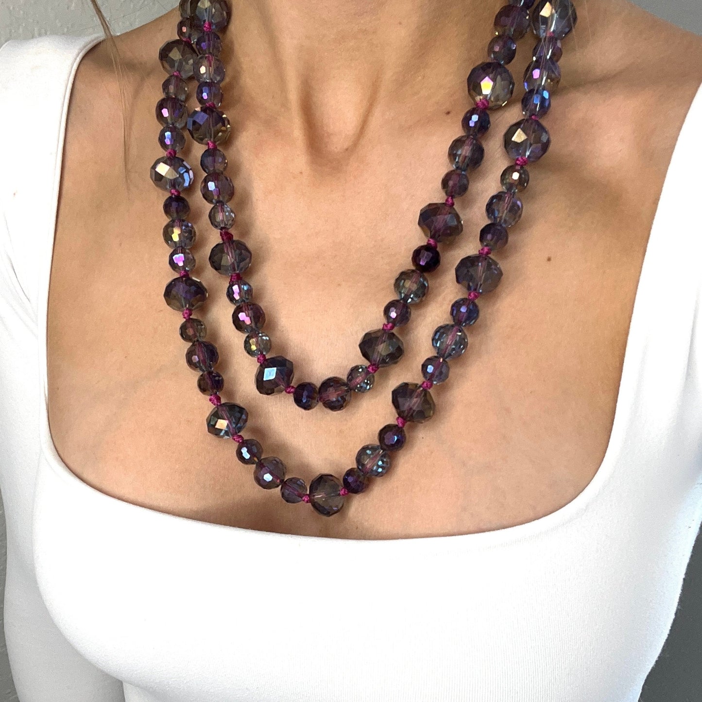 Purple Colorized Crystal Sphere Long Necklace