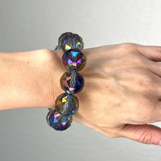 Purple Colorized Crystal Sphere Stretch Bracelet