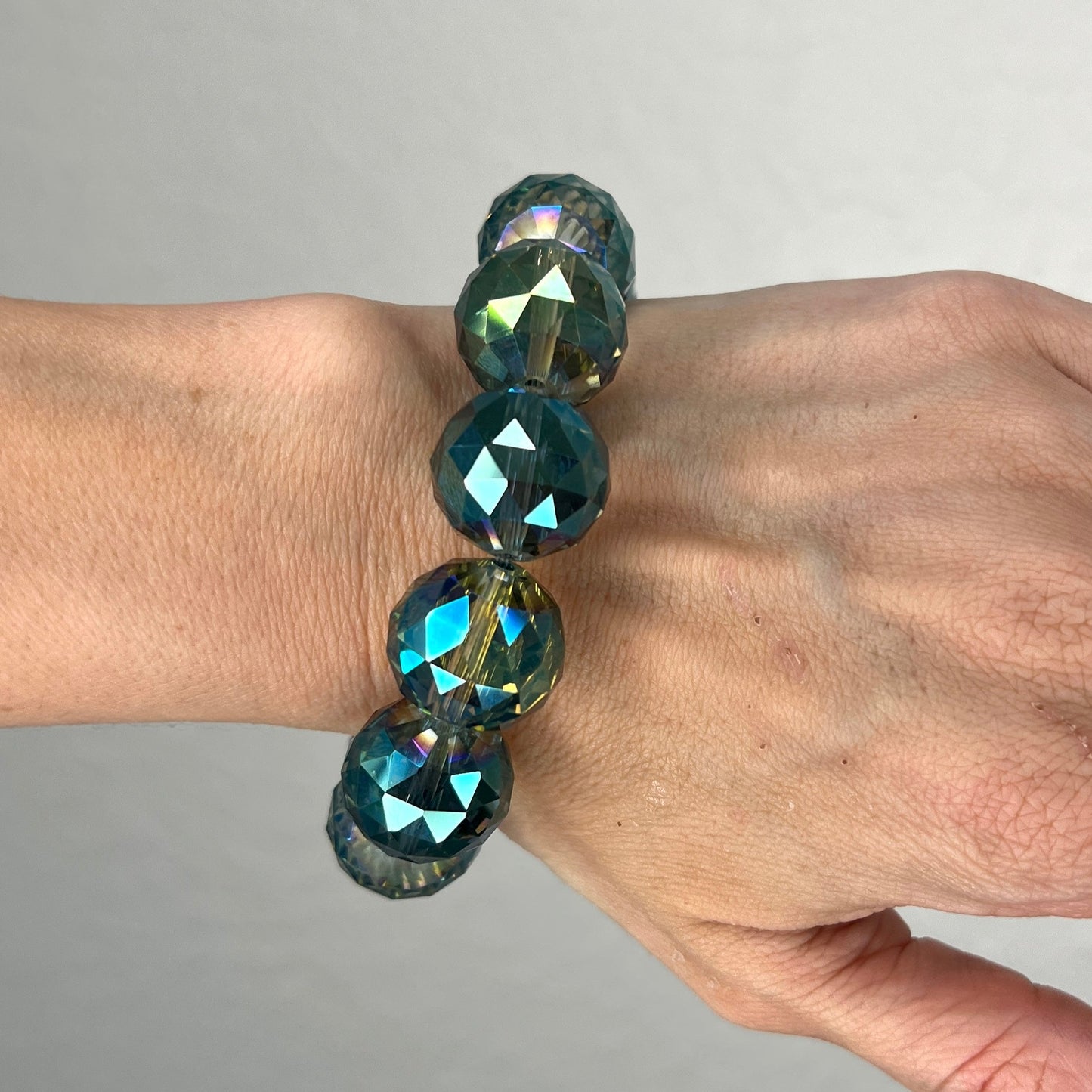 Green Colorized Crystal Sphere Stretch Bracelet