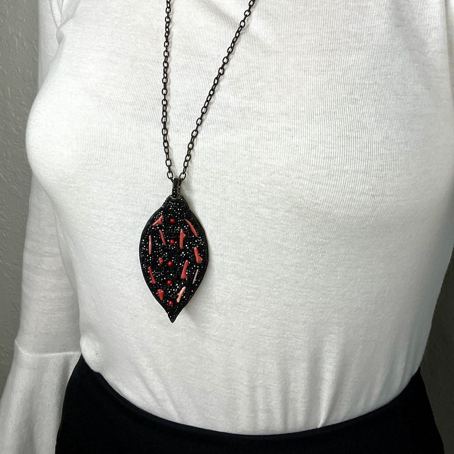 Black & Red Gemstone & Leather Pendant - Born To Glam