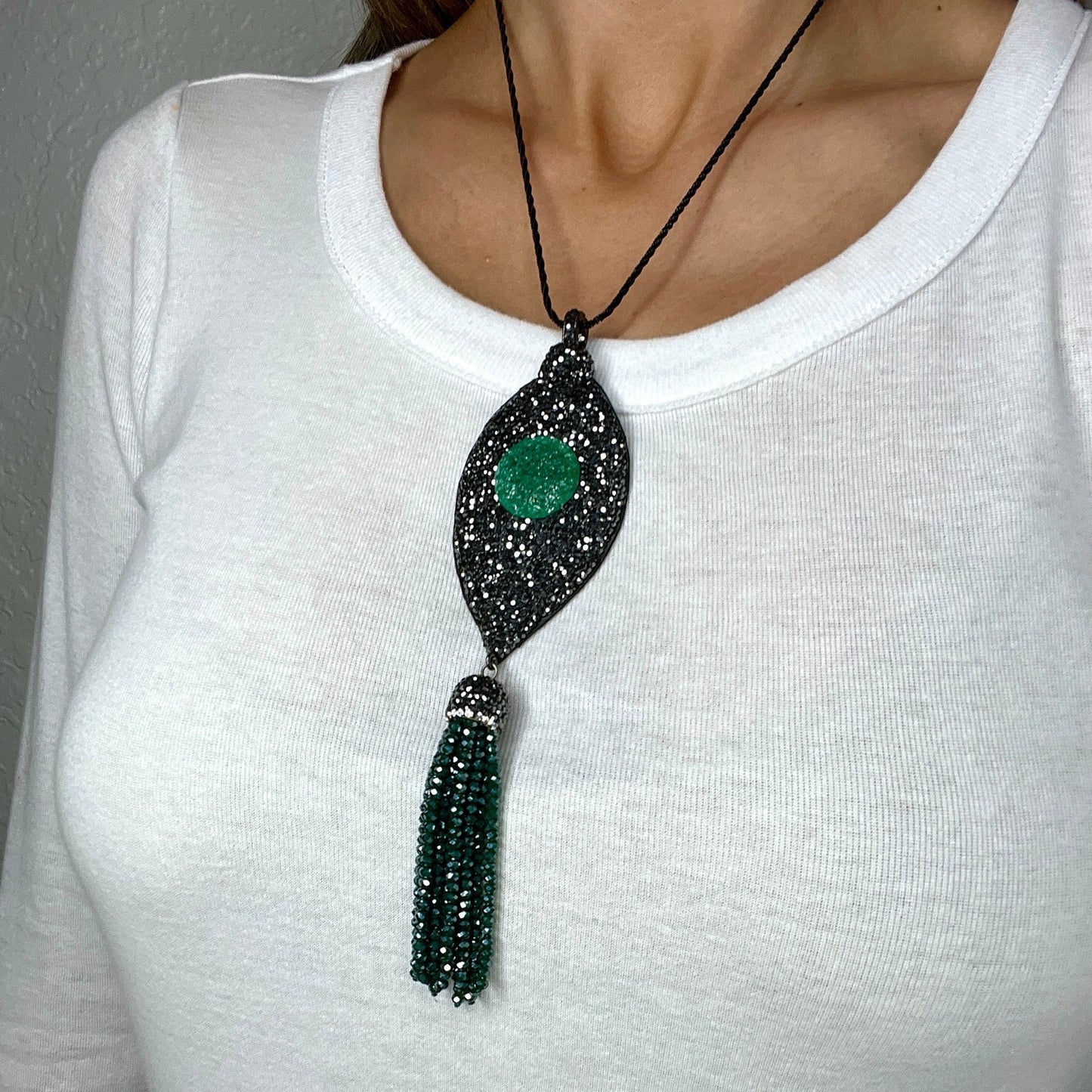 Emerald Tassel Pendant - Born To Glam